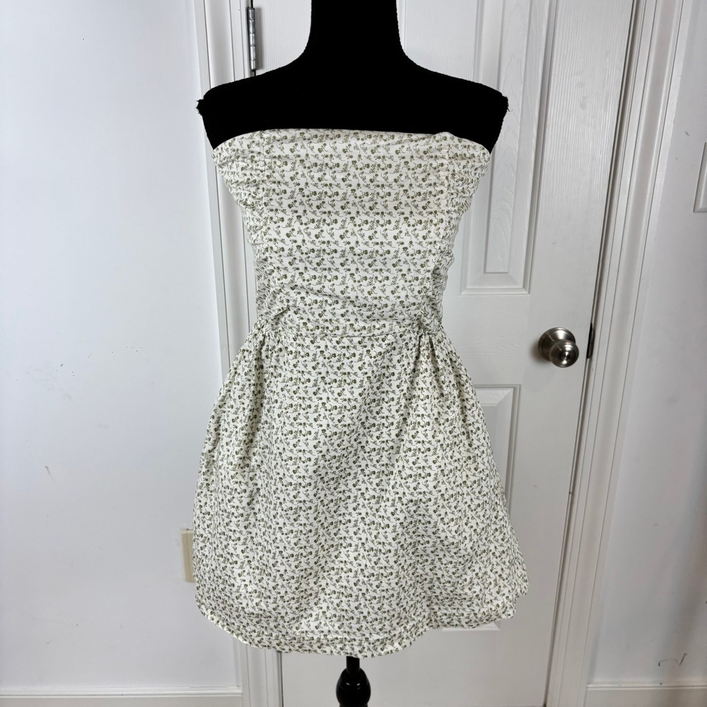 Mudd Womens Strapless‎ Floral Mini Dress Green White Smocked Back Size M
